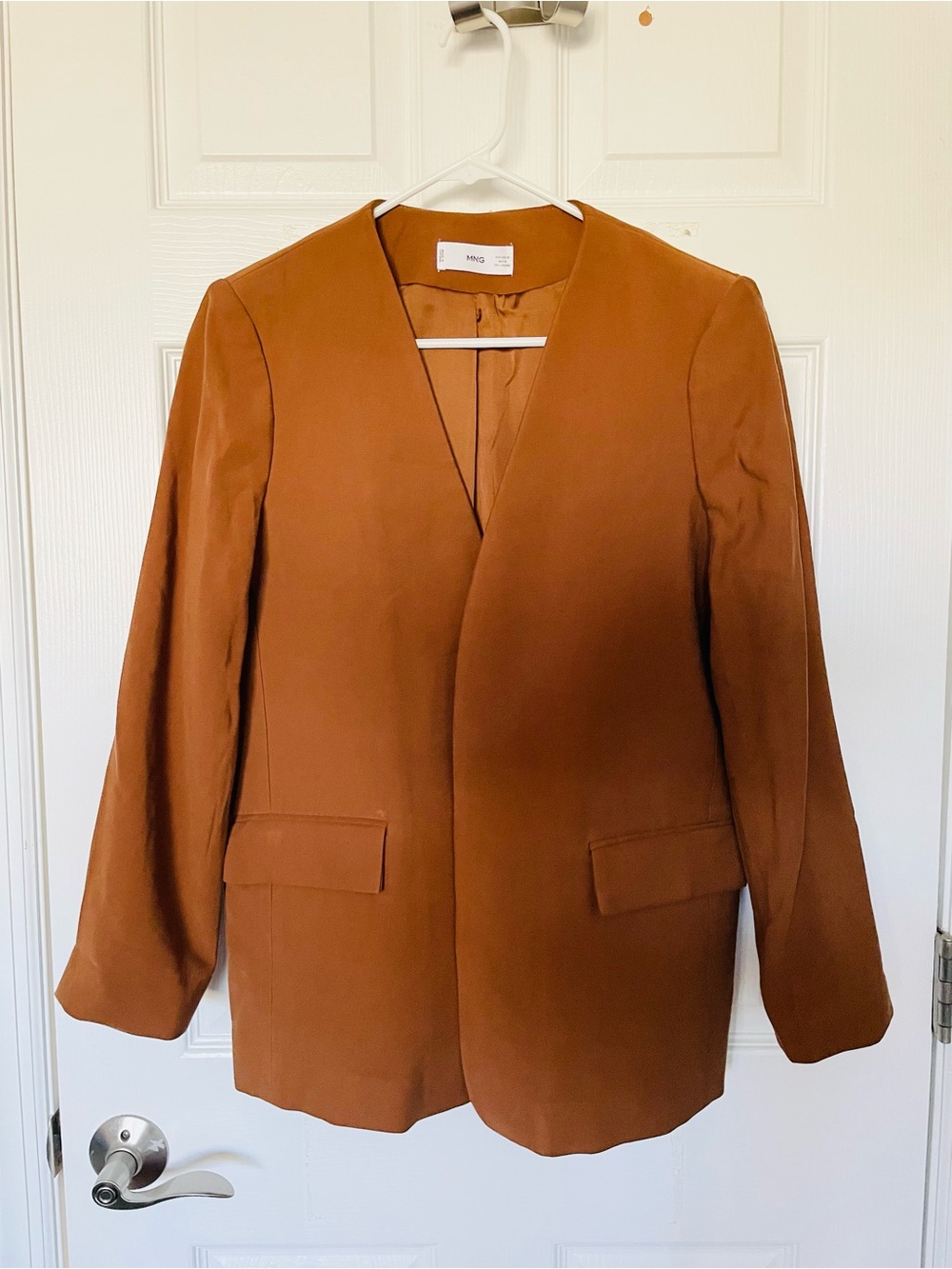 MNG Mango womens collarless blazer, sz M. Maple color, excellent condition.